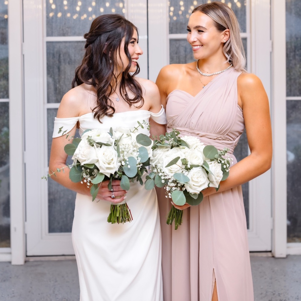 Birdy Grey Bridesmaid Dress, Size Medium, Convertible Dress, Taupe, Slit